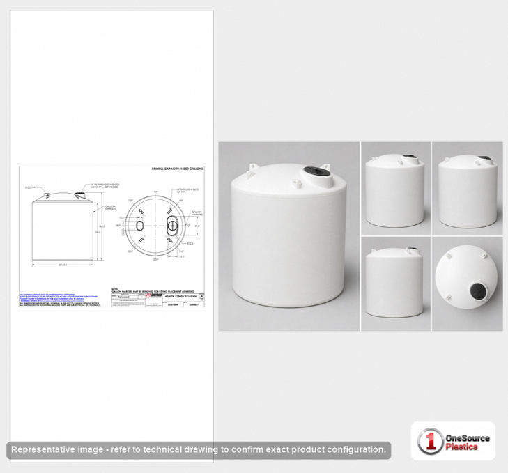 Dimensional spec drawing for Snyder Industries 13800 Gallon Vertical Tank (165" L x 165" W x 184" H)
