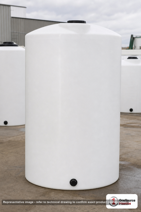 Snyder Industries 1500 Gallon HDPE Vertical Liquid Storage Tank with ASTM Certification - Opaque White. High Density Linear Polyethylene; White; dimensions 137.0in H x 60.0in W x 60.0in L; 390.0 lb empty; 1.9 specific gravity rating. Manufacturer part number SII-1840400N52. Sold by OneSource Plastics (https://www.onesourceplastics.com).