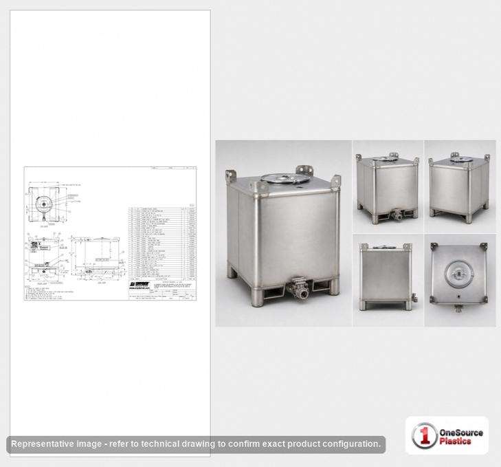 Snyder Industries 350 Gallon 304 Stainless Steel LiquiTote Center Drain IBC Tote Tank