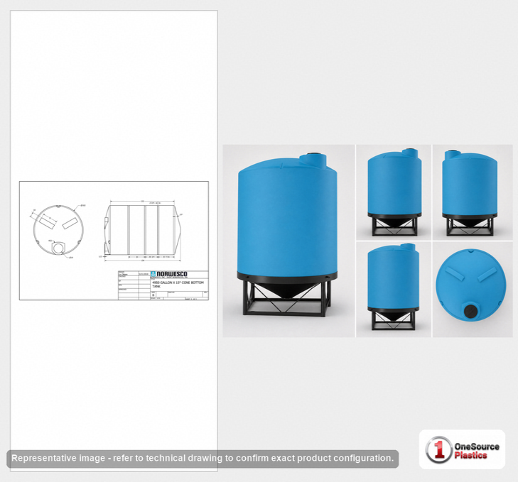 Norwesco 4950 Gallon 15 Degree HDPE Vertical Cone Bottom Tank