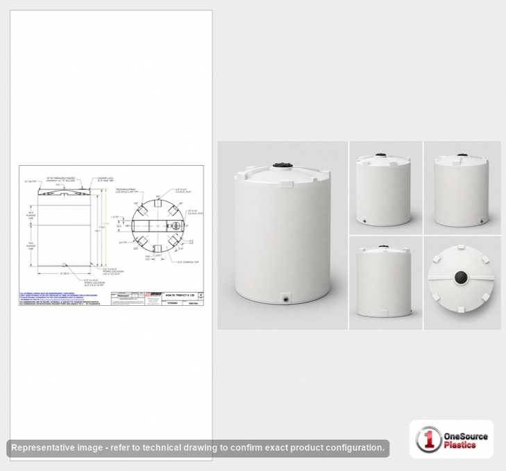 Dimensional spec drawing for Snyder Industries 7900 Gallon Vertical Tank (120" L x 120" W x 177" H)