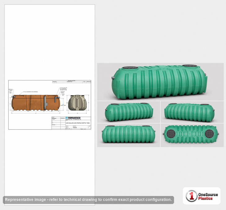 Dimensional spec drawing for Norwesco 1250 Gallon Low Profile Septic Tank (157" L x 60" W x 51" H)