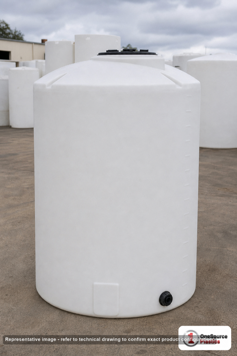 Snyder Industries 1000 Gallon Plastic Vertical Liquid Storage Tank. 1000.0 gallon capacity; High Density Linear Polyethylene; White; dimensions 89.0in H x 60.0in W x 60.0in L; 174.0 lb empty; 1.5 specific gravity rating; fittings: 2; 3 Year Warranty. Manufacturer part number 32677. Manufactured by Snyder. Sold by OneSource Plastics (https://www.onesourceplastics.com).