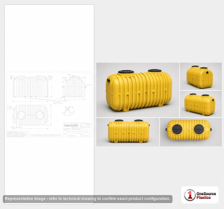 Dimensional spec drawing for Norwesco 1000 Gallon Two Compartment Tank (102" L x 60" W x 63" H)