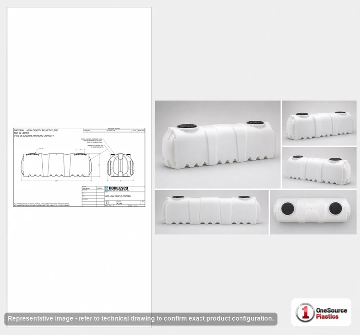 Dimensional spec drawing for Norwesco 1450 Gallon Underground Water Tank (157" L x 60" W x 51" H)