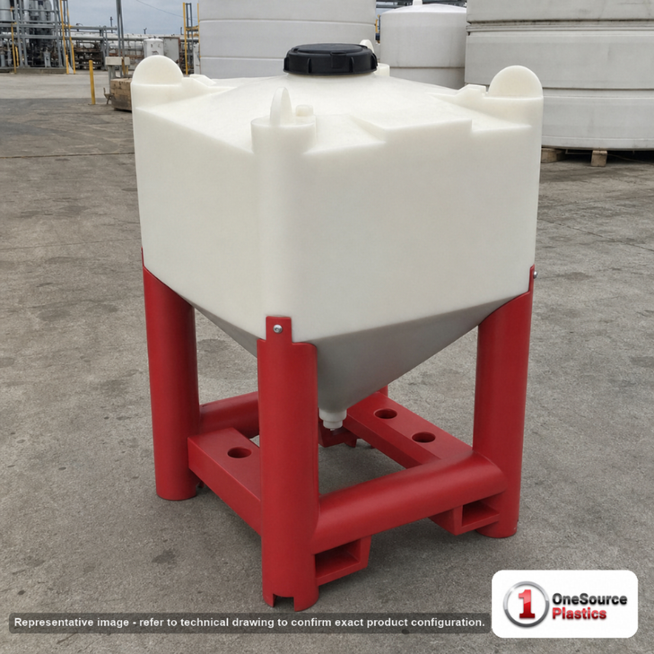 Snyder Industries 190 Gallon Plastic Flowmaster Viscous Hopper Bin Tank. Polyethylene; White; 55" H x 48" W x 45" L.