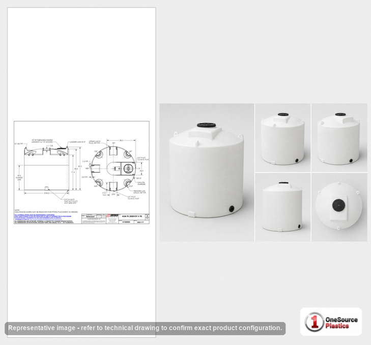 Dimensional spec drawing for Snyder Industries 2000 Gallon Vertical Storage Tank (90" L x 90" W x 88" H)