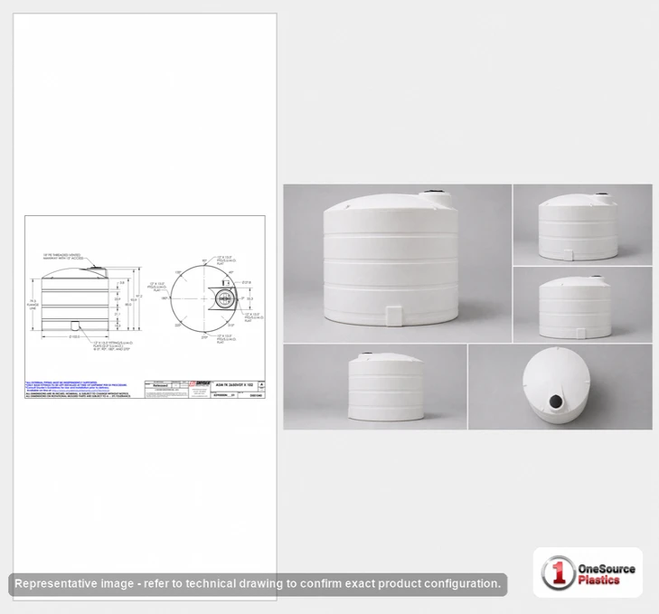 Dimensional spec drawing for Snyder Industries 2650 Gallon Vertical Storage Tank (102" L x 102" W x 97" H)