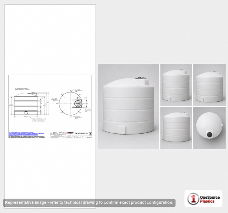 Dimensional spec drawing for Snyder Industries 2650 Gallon Vertical Storage Tank (102" L x 102" W x 97" H)