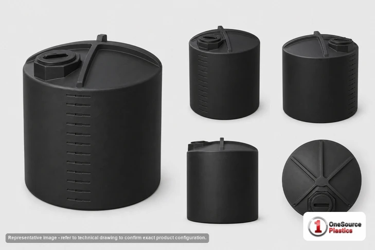 Dimensional spec drawing for Bushman 3000 Gallon Rainwater Tank (102" L x 102" W x 97.5" H)