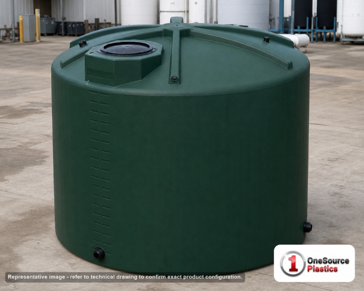 Bushman 3000 Gallon Green Rainwater Collection Storage Tank. Polyethylene; Green; 97.5" H x 102" W x 102" L; fittings: 1