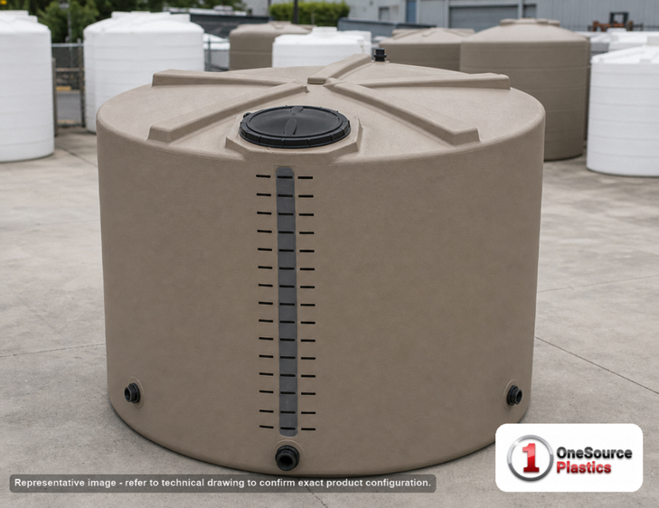 Bushman 3000 Gallon Mocha Rainwater Collection Storage Tank. Polyethylene; Mocha; 97.5" H x 102" W x 102" L; fittings: 1