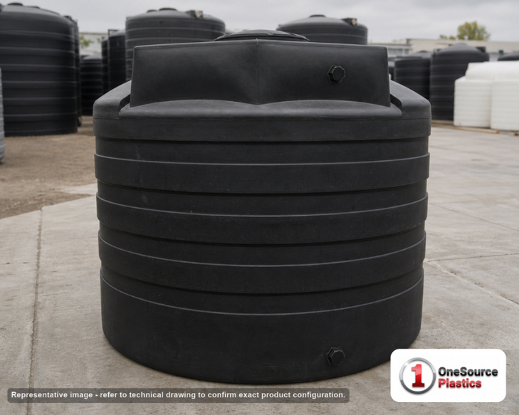 Bushman 3100 Gallon Black Vertical Water Storage Tank. 3100 gallon capacity; Polyethylene; Black; 96" H x 102" W x 102" L