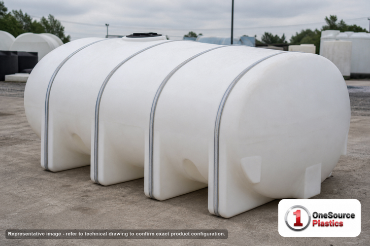 Norwesco 3250 Gallon Plastic Horizontal Elliptical Leg Tank without Fittings in White. Polyethylene; White; 81" H x 88" W x