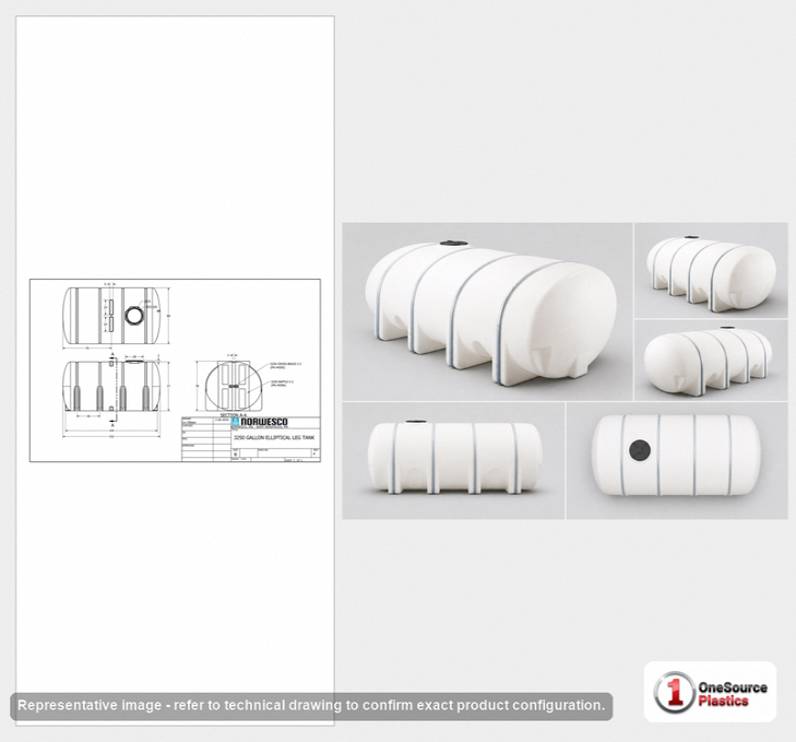 Dimensional spec drawing for Norwesco 3250 Gallon Horizontal Tank (152" L x 88" W x 81" H)