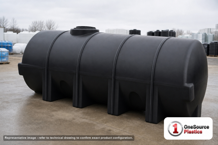 Norwesco 3250 Gallon Plastic Horizontal Leg Tank without Fittings in Black. Polyethylene; Black; 81" H x 88" W x 152" L.