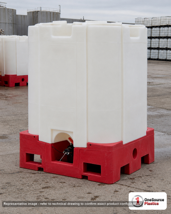 Snyder Industries 330 Gallon HDPE Stackable IBC Tote Tank in Red. High Density Polyethylene; White; 64" H x 45" W x 45" L.