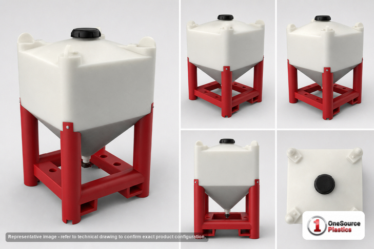 Dimensional spec drawing for Snyder Industries 375 Gallon Specialty Tank (45" L x 48" W x 76" H)