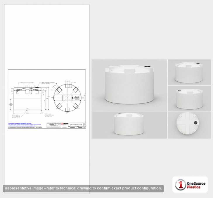Dimensional spec drawing for Snyder Industries 4100 Gallon Vertical Storage Tank (120" L x 120" W x 100" H)