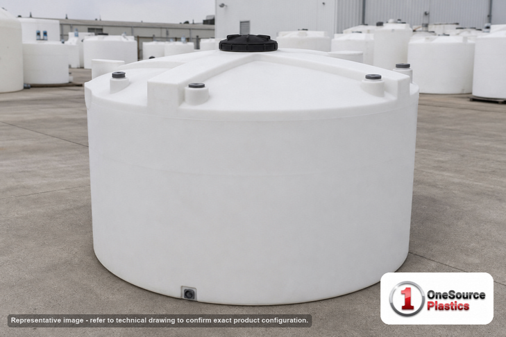 Snyder Industries 4100 Gallon HDPE Vertical Liquid Storage Tank with ASTM Certification. 4100.0 gallon capacity; High Density Linear Polyethylene; White; dimensions 100.0in H x 120.0in W x 120.0in L; 930.0 lb empty; 1.9 specific gravity rating; fittings: 1 Manway / Lid; max temp 120 deg  F / 48 deg  C; 3 Year Warranty. Manufacturer part number 8200000n45. Manufactured by Snyder. Sold by OneSource Plastics (https://www.onesourceplastics.com).