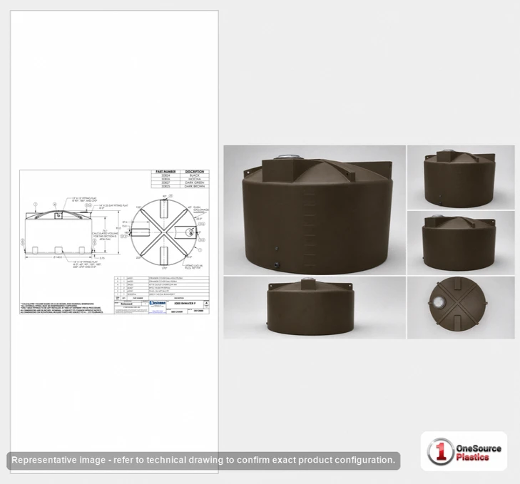 Dimensional spec drawing for Bushman 5000 Gallon Rainwater Tank (140" L x 140" W x 92" H)