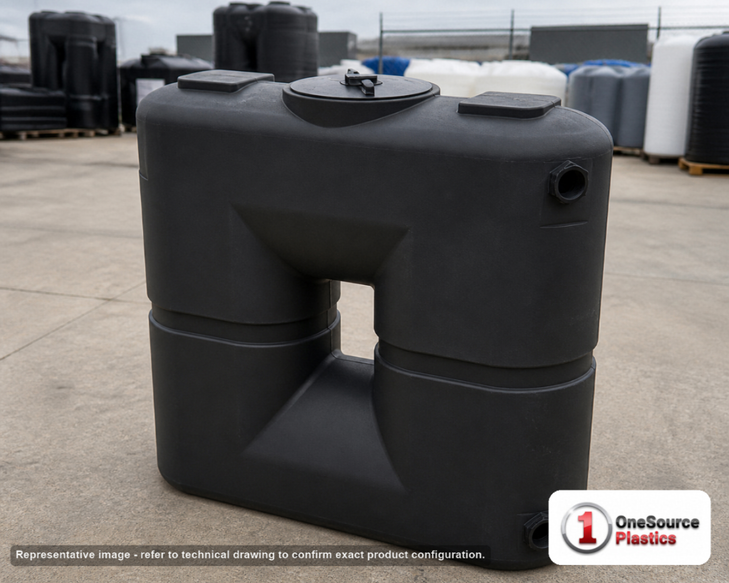 Bushman 130 Gallon Black Slimline Rainwater Storage Tank. 130 gallon capacity; Polyethylene; Black; 48" H x 18" W x 50" L