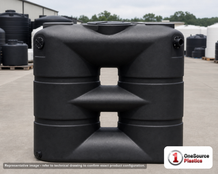 Bushman 265 Gallon Black Slimline Rainwater Storage Tank. 265 gallon capacity; Polyethylene; Black; 62.5" H x 25" W x 59" L