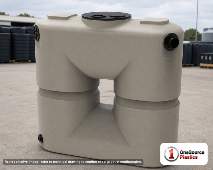 Bushman 130 Gallon Mocha Slimline Rainwater Storage Tank. 130 gallon capacity; Polyethylene; Mocha; 48" H x 18" W x 50" L
