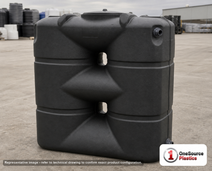 Bushman 265 Gallon Black Slimline Water Storage Tank. 265 gallon capacity; Polyethylene; Black; 62.5" H x 25" W x 59" L