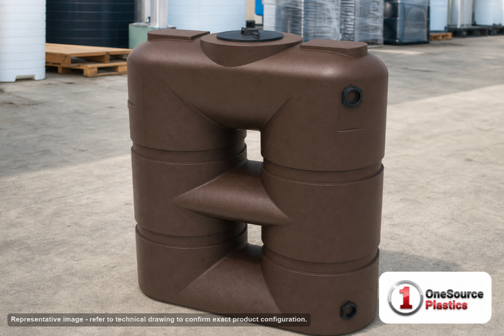 Bushman 130 Gallon Brown Slimline Rainwater Storage Tank. 130 gallon capacity; Polyethylene; Dark Brown; 48" H x 18" W x 50"