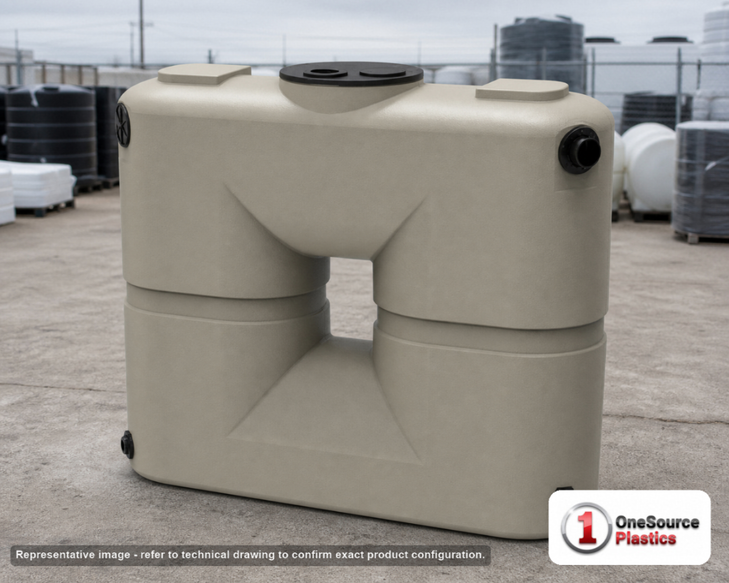Bushman 130 Gallon Mocha Slimline Water Storage Tank. 130 gallon capacity; Polyethylene; Mocha; 48" H x 18" W x 50" L