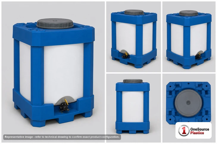 Dimensional spec drawing for Snyder Industries 275 Gallon IBC Tote Tank (46" L x 46" W x 62" H)