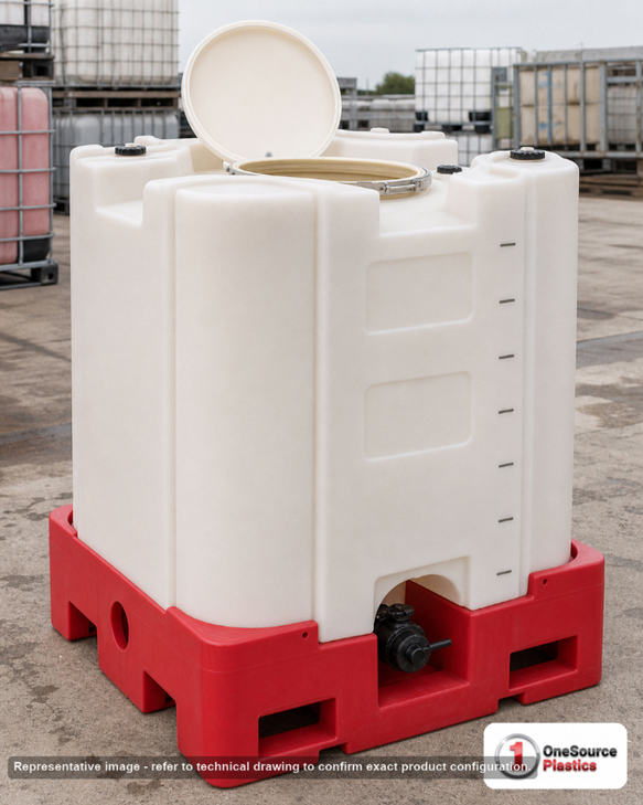 Snyder Industries 330 Gallon HDPE Stackable IBC Tote Tank. 330 gallon capacity; Polyethylene; White; 63" H x 45" W x 45" L
