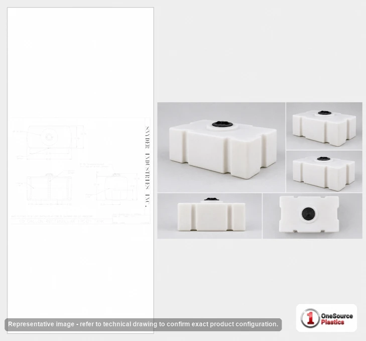 Dimensional spec drawing for Snyder Industries 50 Gallon Portable Tank (38" L x 20" W x 22" H)