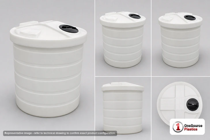 Dimensional spec drawing for Chem-Tainer 50 Gallon Double Wall Tank (27" L x 27" W x 38" H)