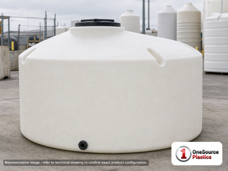 Chem-Tainer 500 Gallon Plastic Vertical Liquid Storage Tank. 500 gallon capacity; Polyethylene; White; 42" H x 64" W x 64"