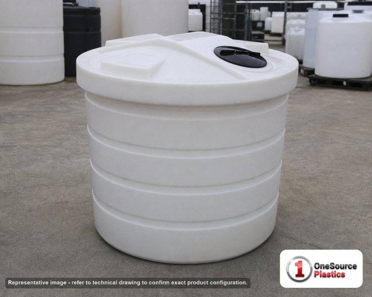 Chem-Tainer 65 Gallon Plastic Vertical Double Wall Liquid Chemical Storage Tank. 65.0 gallon capacity; Polyethylene; Natural White; dimensions 37.0in H x 28.0in W x 28.0in L; 60.0 lb empty; 1.9 specific gravity rating; fittings: 1 Manway / Lid; max temp 120 deg  F / 48 deg  C; 3 Year Warranty. Manufacturer part number TC2837DC. Sold by OneSource Plastics (https://www.onesourceplastics.com).