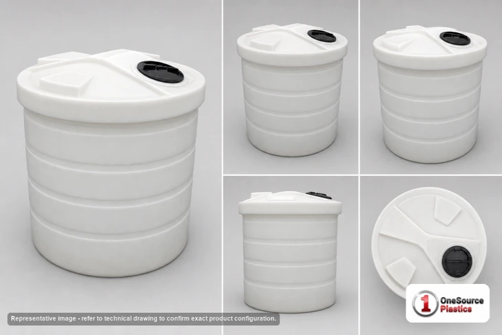 Dimensional spec drawing for Chem-Tainer 65 Gallon Double Wall Tank (28" L x 28" W x 37" H)