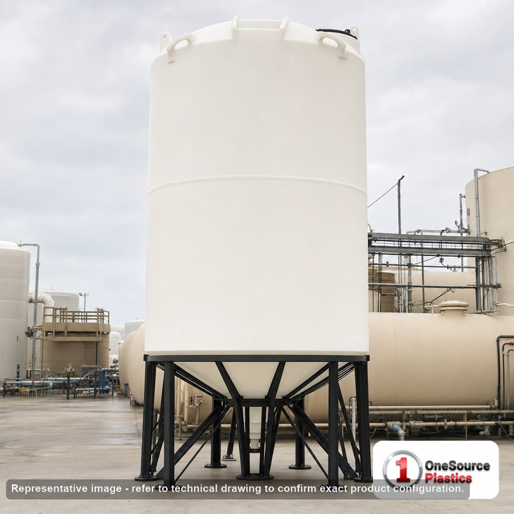 Snyder Industries 6500 Gallon 30 Degree Plastic Cone Bottom Tank. 6500 gallon capacity; Polyethylene; White; 273" H x 90" W
