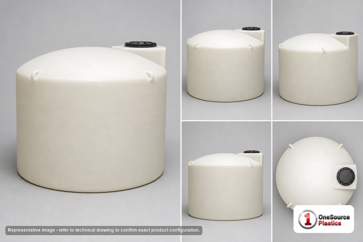 Dimensional spec drawing for Chem-Tainer 1150 Gallon Vertical Tank (86" L x 86" W x 57" H)