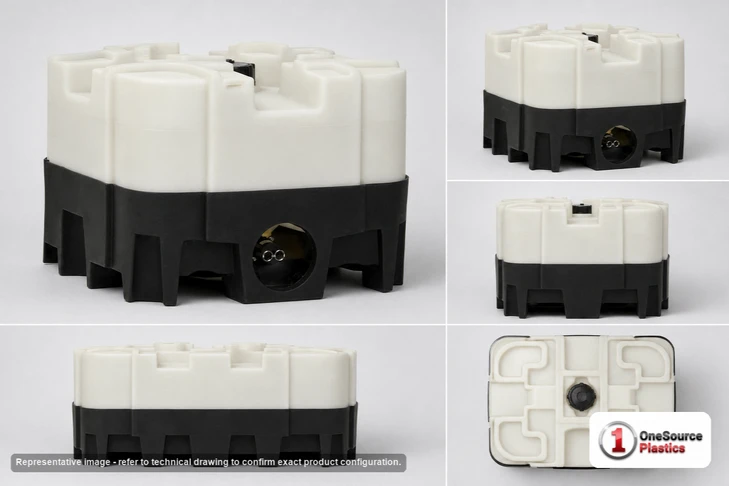 Dimensional spec drawing for Snyder Industries 120 Gallon Non-Caged IBC Tote Tank (46" L x 45" W x 34" H)