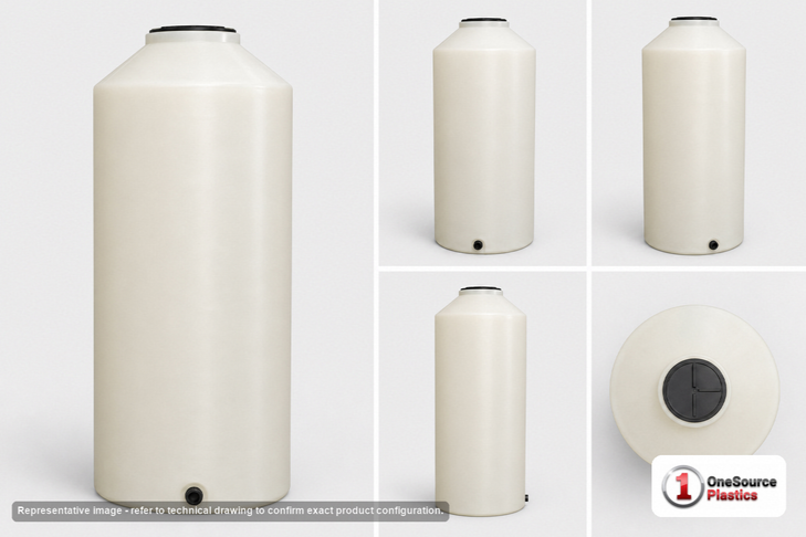 Dimensional spec drawing for Chem-Tainer 130 Gallon Vertical Tank (23" L x 23" W x 84" H)