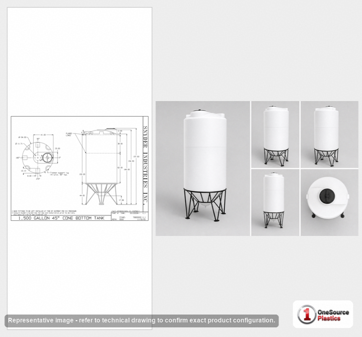 Snyder Industries 1500 Gallon 45 Degree HDPE Cone Bottom Tank in White