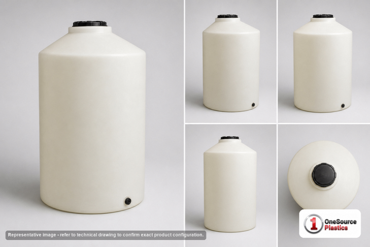 Dimensional spec drawing for Chem-Tainer 165 Gallon Vertical Tank (31" L x 31" W x 58" H)