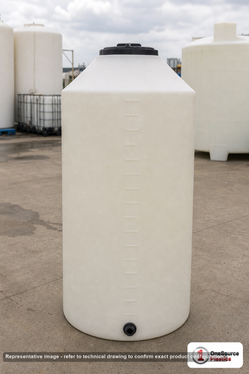 Chem-Tainer 250 Gallon Plastic Vertical Liquid Storage Tank. 250 gallon capacity; Polyethylene; 68" H x 35" W x 35" L