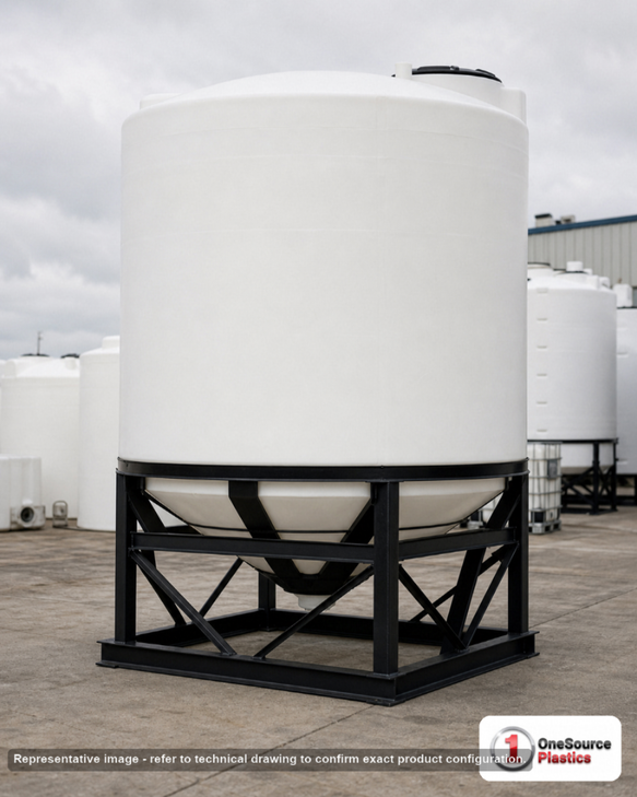 Snyder Industries 2500 Gallon 30 Degree HDPE Cone Bottom Tank in White. 2500 gallon capacity; Polyethylene; White; 125" H x