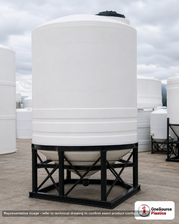 Snyder Industries 3000 Gallon 30 Degree Plastic Cone Bottom Tank in White. 3000 gallon capacity; Polyethylene; White; 120" H