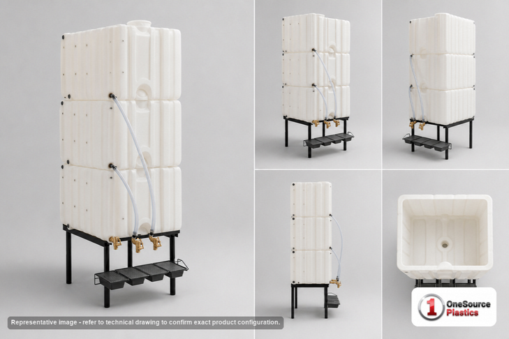 Dimensional spec drawing for Snyder Industries 360 Gallon Open Top - Cylindrical (48" L x 48" W x 53" H)