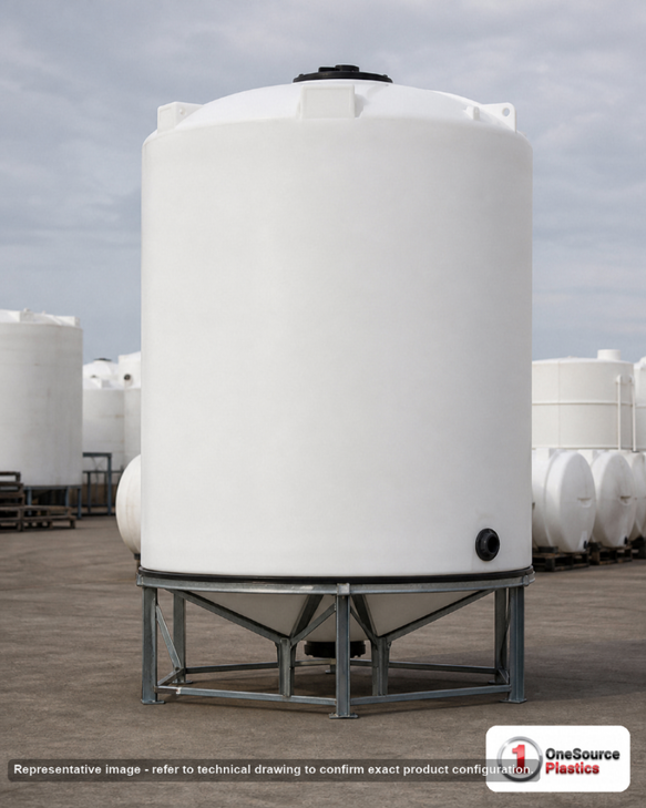 Snyder Industries 5000 Gallon 15 Degree Plastic Cone Bottom Tank. High Density Linear Polyethylene; White; 176" H x 102" W x