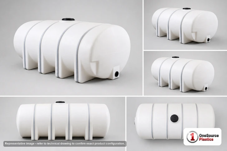 Dimensional spec drawing for Chem-Tainer 550 Gallon Horizontal Tank (74" L x 48" W x 50" H)
